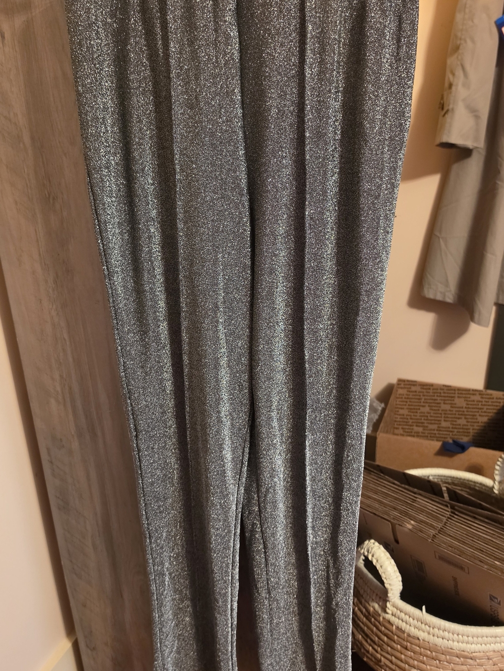 RACHEL Rachel Roy Metallic Silver Straight-Leg Pants